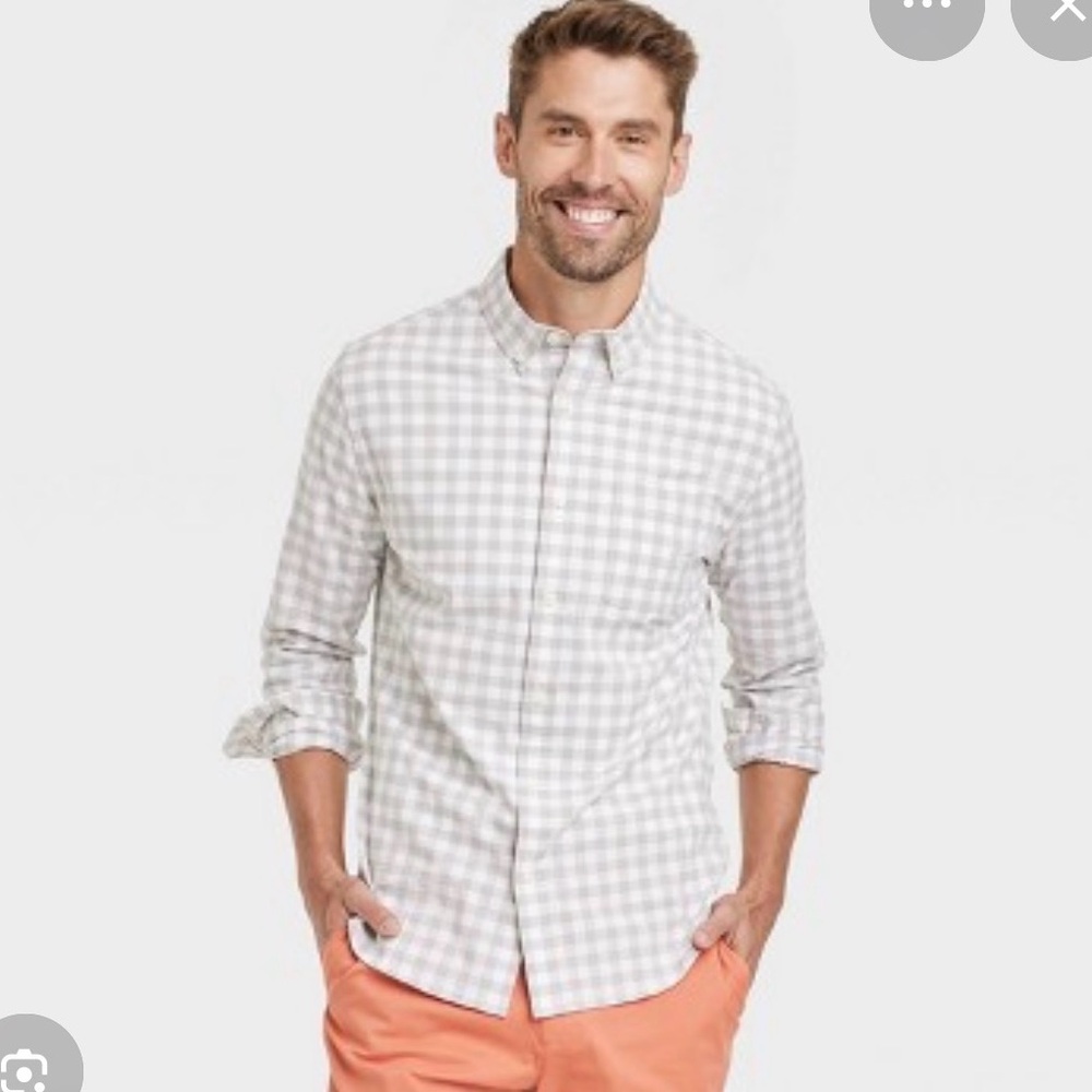 Goodfellow & Co White and Gray Plaid Button down Shirt sz L